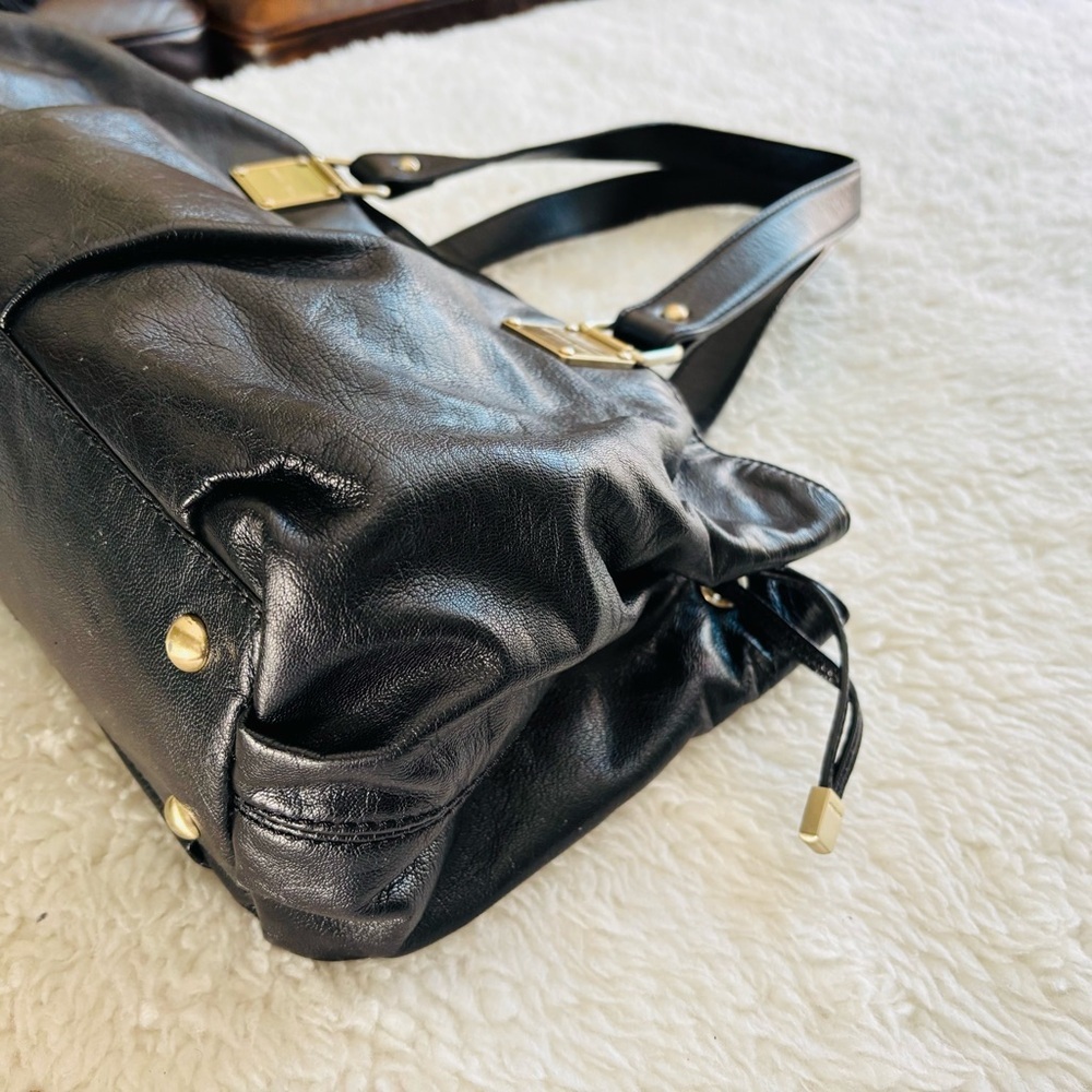 Michael Kors Drawstring Black Leather Satchel Bag w/ Dustbag - Picture 6 of 16